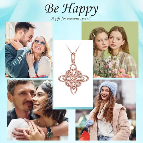 Miniatura 19 de FLYOW Collar con colgante de nudo celta de plata de ley 925 de buena suerte irlandés para mujer, regalo de cumpleaños y graduación