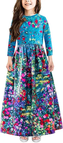 Miniatura 6 de 21KIDS Vestido largo floral de manga larga 3/4 con bolsillos para niñas de 6 a 12 años