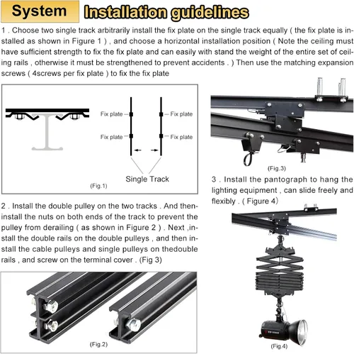 Miniatura 5 de Kit completo de sistema de riel de techo Pantograph Studio de 59 x 59 pulgadas con lámpara de techo para fotografía de 16.9-78.7 in, soporte