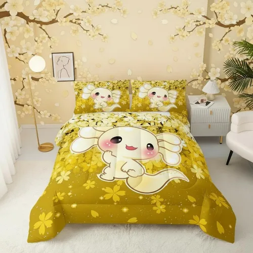 Miniatura 54 de QOOMO Juego de edredón de 3 piezas con diseño de mariposa de dibujos animados, tamaño individual, bonito juego de ropa de cama con lazo