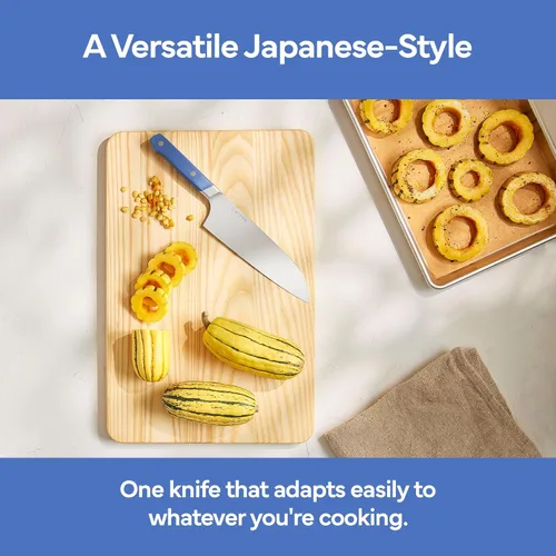 Miniatura 7 de Misen Cuchillo de chef japonés Santoku – Acero inoxidable de alto carbono de 8 pulgadas – Diseño clásico japonés para cortar, rebanar y picar – Azul