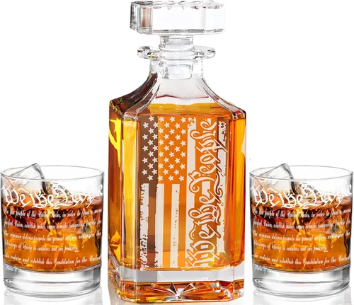 Set de decantador de whisky para hombres, juego de decantador We The People con vasos, decantador grabado con bandera americana para regalos de