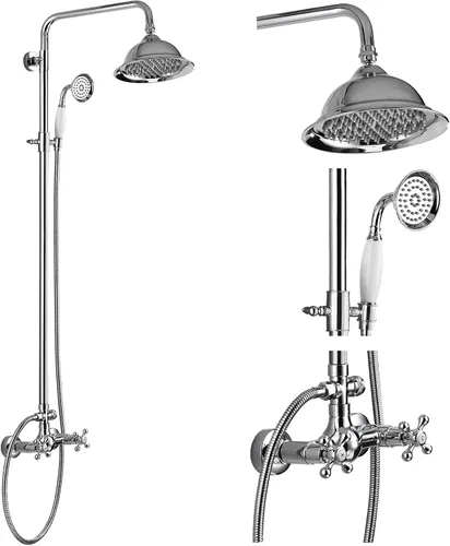 Miniatura 13 de gotonovo - Juego de grifo de ducha de níquel cepillado 8 pulgadas, cabezal de ducha de lluvia para baño, sistema de ducha de pared, doble mango