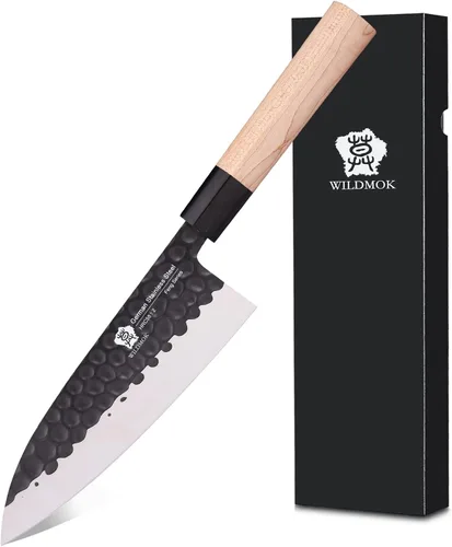 Miniatura 11 de Cuchillo Deba WILDMOK de 7 pulgadas, cuchillo Usuba asiático para salmón, cuchillo Sashimi de acero inoxidable alemán con hoja y mango de madera