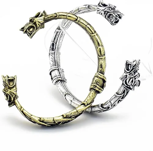 Miniatura 6 de Pulsera de brazo vikingo nórdico para hombre, con cabeza de lobo Fenrir