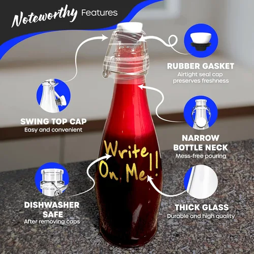 Miniatura 2 de Nevlers Botellas de vidrio con tapa hermética de 17 onzas con tapa hermética, kit de embotellado, botella de vidrio abatible con tapón, embudo