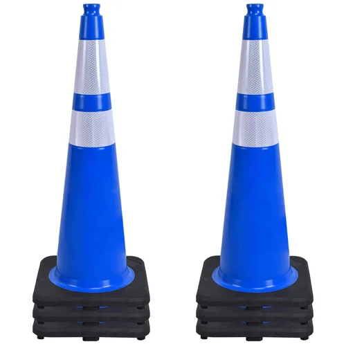 OrangeStar Conos de Tráfico de 36" Paquete de 6 Conos de Seguridad Azules con Collares Reflectantes, Base de Servicio Pesado para Construcción,