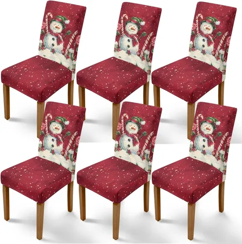 Miniatura 20 de Rnyleeg Fundas de silla de Navidad para sala de estar, diseño de muñeco de nieve azul, estampado de pájaros, fundas para sillas de comedor, 1