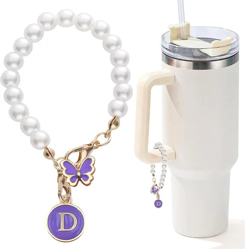 Miniatura 116 de Encanto de letra para Copa Stanley, accesorios de cadena de perlas, encantos de iniciales de Copa Stanley para asa, decoración de botella de agua