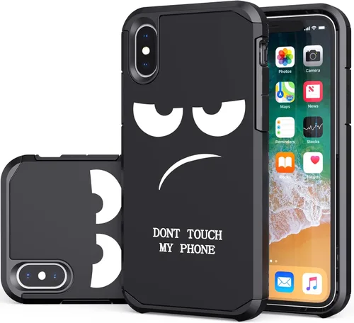 Funda para iPhone XR, bonita funda [Don't Touch My Phone] a prueba de golpes de doble capa resistente de silicona protectora de plástico para niñas,