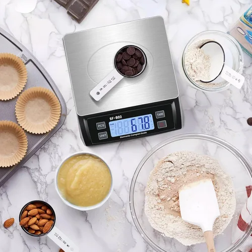 Miniatura 6 de Gran báscula digital de cocina 30kg/66lb báscula de alimentos para hornear y cocinar báscula de pan de acero inoxidable con pantalla LCD escalas