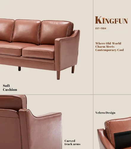 Miniatura 7 de Conjuntos de muebles para sala de estar Kingfun, sofá de 3 plazas y sofá biplaza, juego de sofá de estilo moderno de mediados de siglo, sofá de Piel