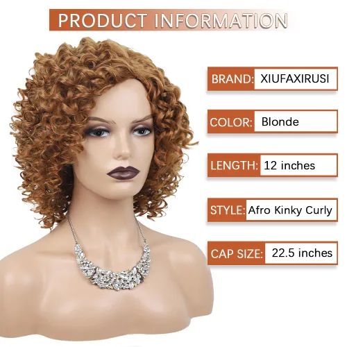 Miniatura 3 de XIUFAXIRUSI XIUFAXIRUSI Pelucas afro rizadas para mujeres negras, pelucas cortas rubias rizadas con parte lateral, peluca de pelo sintético completo