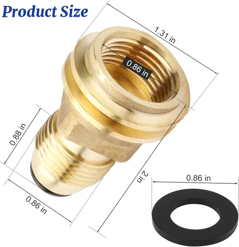 Miniatura 2 de Adaptador de tanque de propano de latón que convierte la válvula de servicio de tanque POL LP en manguera QCC1/tipo 1 o adaptador de propano