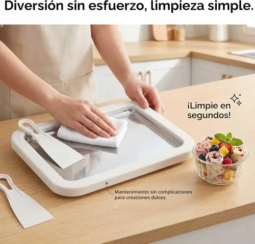 Miniatura 5 de Kit de máquina de helado enrollado, bandeja de rollo de helado con 2 raspadores, no requiere electricidad, placa de congelación de acero inoxidable