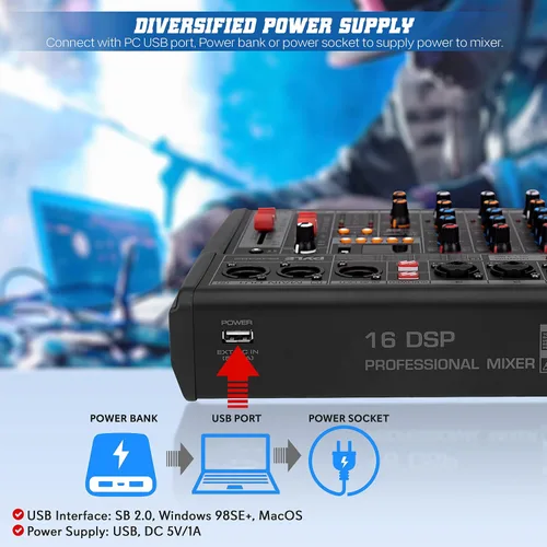Miniatura 3 de Pyle Mezclador profesional de audio DJ - Controlador de 3 canales con 16 efectos DSP preestablecidos - Interfaz USB - 3 entradas de micrófono/línea