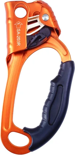 Miniatura 14 de Ascensor de mano CE, equipo de engranaje de rapel de 308.6 lbs con mango de goma ergonómico para arbolista de árboles de escalada en roca, Izquierda