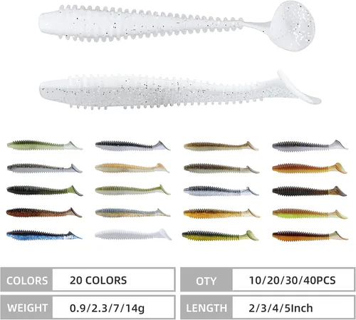 Miniatura 4 de RUNCL Swimbaits - Paleta de 10/20/30/40 unidades, cola de paleta de 5/4/3/2 pulgadas, señuelo suave para lubina de trucha, cebo de plástico duradero