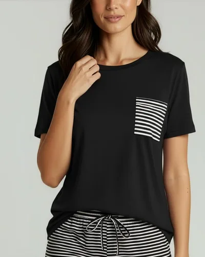 Miniatura 3 de Real Essentials Paquete de 2 Conjunto de pijama corto de manga corta para mujer - Ropa de dormir cómoda, ligera y suave para descansar