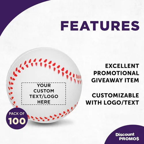Miniatura 2 de DISCOUNT PROMOS Juego de 100 bolas de béisbol personalizadas para apretar, paquete a granel personalizado, perfecto para regalos promocionales