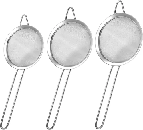 Miniatura 7 de Paquete de 2 coladores de malla fina, pequeños tamices de acero inoxidable con asas, para remojar té de hojas sueltas, colar cóctel, jugo y tamizar