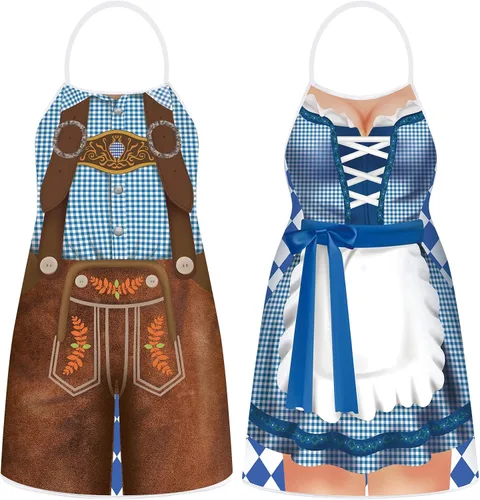 Miniatura 8 de Hillban 2 delantales de Oktoberfest para mujeres y hombres, delantal alemán para disfraz de Oktoberfest para parejas, cocinar, barbacoa, regalos
