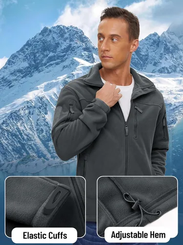 Miniatura 5 de TACVASEN Chaqueta de forro polar para hombre, chaqueta de invierno con cremallera completa, chaqueta táctica ligera, abrigos de senderismo al aire