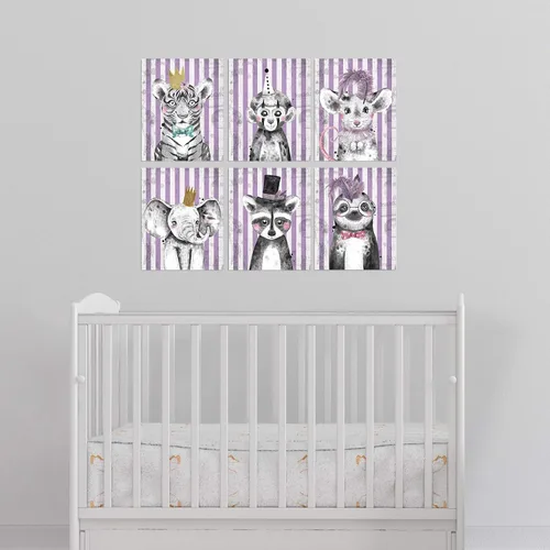 Miniatura 5 de Ritzy Rose Arte de animales de circo morado para niños, impresiones caprichosas para pared, 6 pósteres infantiles para habitación del bebé