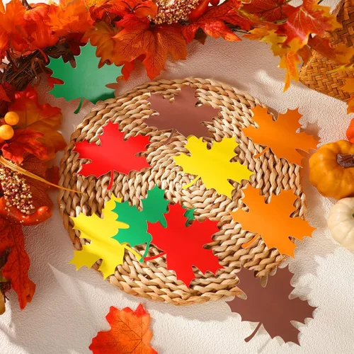 Miniatura 3 de Demissle 120 recortes grandes de hojas de otoño de 4 pulgadas para tablón de anuncios con puntos de pegamento, hojas artificiales de otoño surtidas