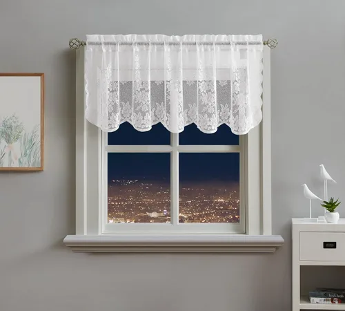 Miniatura 12 de Warm Home Designs El paquete de 3 cortinas de lino dorado para ventana de cocina incluye 2 niveles de 24 pulgadas y cenefa con festón. Juego