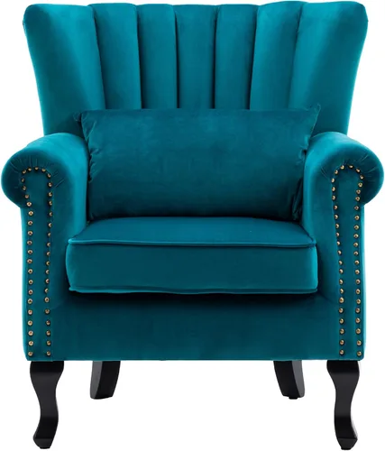Miniatura 10 de CHAIRUS - Silla decorativa moderna de mediados de siglo con respaldo de canal, cómoda silla de sofá individual, silla con reposabrazos y almohada