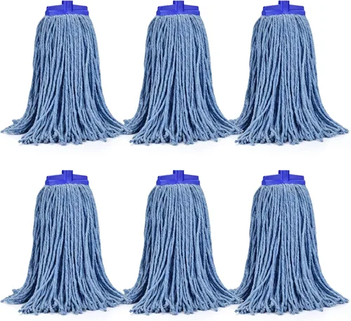 Miniatura 25 de Matthew - Cabezales de repuesto para trapeador húmedo de algodón resistente (azul, mediano, paquete de 12) con 2 paños de microfibra para uso