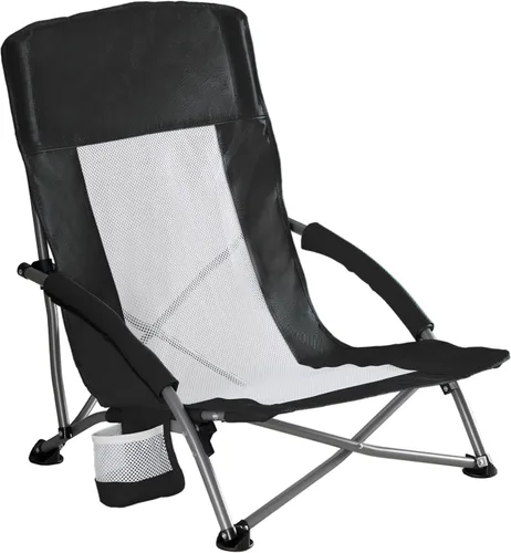 Miniatura 10 de NEWBULIG Silla de playa plegable para adultos, silla de césped de perfil bajo con portavasos y bolsa de transporte, asiento extra ancho y respaldo