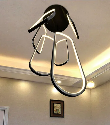 Miniatura 2 de Candelabros LED modernos para entrada de vestíbulo, techo alto, lámparas de escalera largas, regulables, montaje empotrado, alto recibidor, Negro
