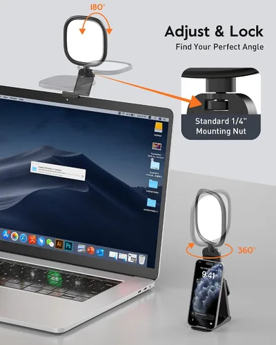 Miniatura 6 de Anillo de luz mejorado para laptop, monitor y escritorio: luz LED difusa para computadora con clip seguro para pantalla, soporte de monitor