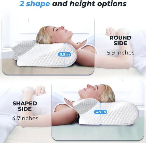 Miniatura 5 de SAHEYER Almohada cervical para el cuello, almohada ergonómica de espuma viscoelástica para aliviar el dolor de cuello y ronquidos, almohada