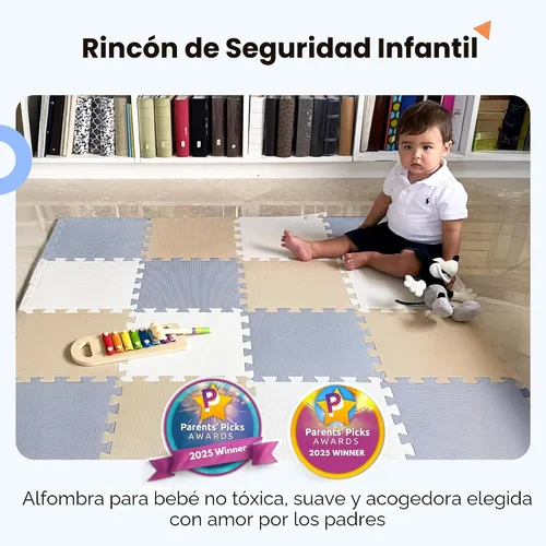 Miniatura 3 de MioTetto Tapete de juego para bebé, baldosas de espuma suave para el suelo para niños. Baldosas de espuma entrelazadas ajustables, se adapta a