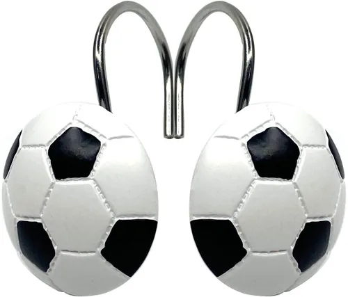 Miniatura 3 de Juego de 12 ganchos para cortina de ducha de fútbol, estilo deportivo para baño, decoración del hogar, accesorios inoxidables (fútbol)
