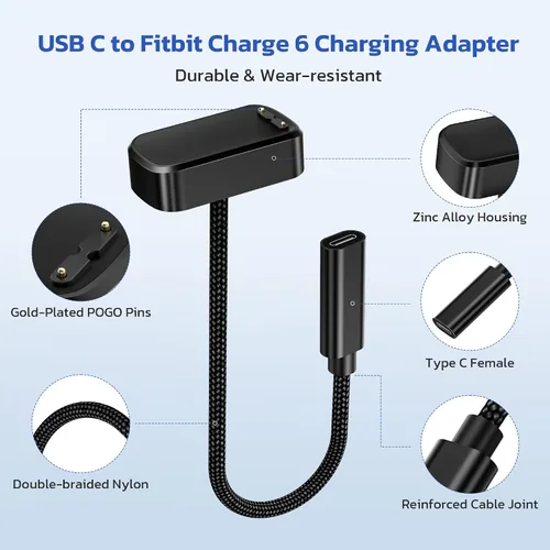 Miniatura 4 de RUXELY Adaptador de cable de carga USB C a Fitbit Charge 6/Charge 5/Luxe, cable de carga portátil tipo C de repuesto para reloj inteligente Fitbit