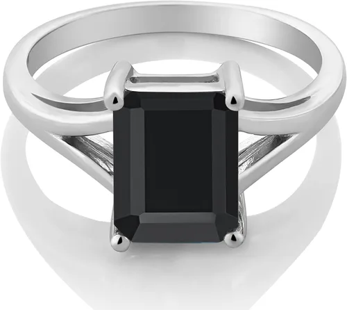 Miniatura 23 de Gem Stone King Anillo de compromiso solitario con diseño clásico de vástago dividido para mujer, plata de ley 925, piedra natal de piedra preciosa