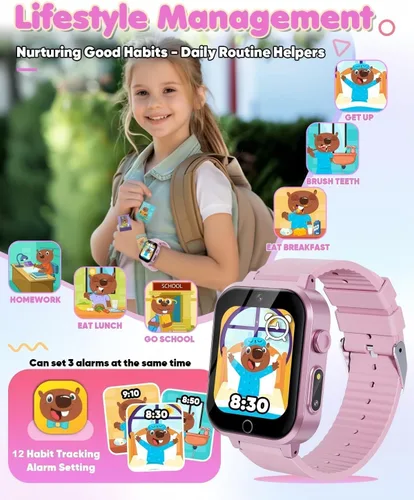 Miniatura 2 de Reloj inteligente para niñas de 3 a 12 años con 35 juegos de rompecabezas, reloj inteligente con pantalla táctil HD para niños con doble cámara