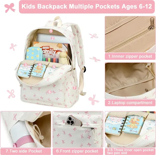 Miniatura 5 de BTOOP Mochila escolar para niñas y niños, con bolsa de almuerzo aislada y bolsa para lápices