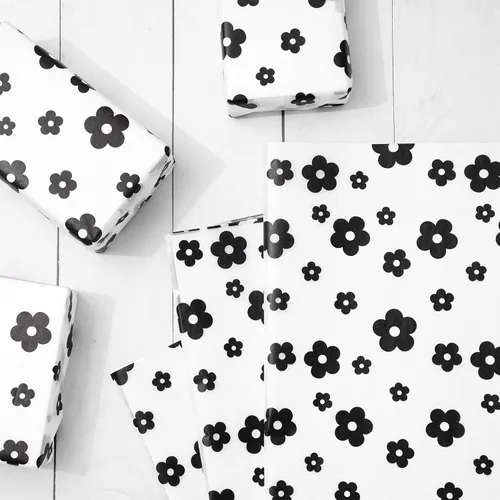Miniatura 3 de Whaline 100 hojas de papel de seda bohemio con margaritas color negro y blanco, papel de regalo floral para manualidades, manualidades, flores