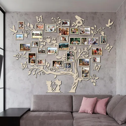 Miniatura 2 de JustLikeWood Calcomanía de pared grande de madera para árbol genealógico de 122 x 90.55 pulgadas con marco, gran familia, decoración del hogar