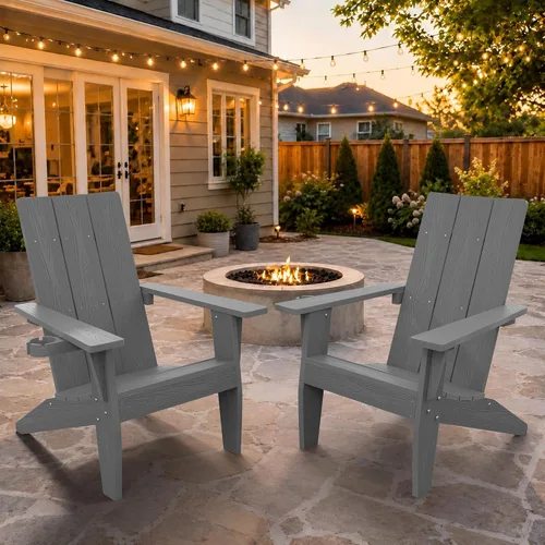 Miniatura 18 de MXIMU Silla Adirondack moderna resistente a la intemperie con portavasos, sillas de gran tamaño para hogueras Adorondic de plástico al aire libre