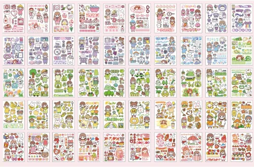 Miniatura 2 de Juego de calcomanías Kawaii Washi (50 hojas) para la vida diaria de la niña, escuela, tiempo libre, viajes, camping, bricolaje, calcomanías