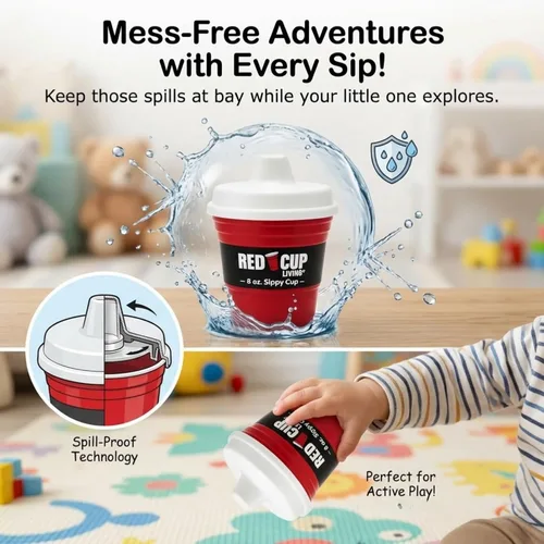 Miniatura 2 de Red Cup Living Vaso entrenador para bebé, 8 onzas, sin BPA, a prueba de derrames, no tóxico, apto para lavavajillas, tapa a prueba de fugas, fácil
