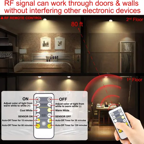 Miniatura 4 de HONWELL Lámpara de techo LED a pilas, luz de techo con sensor de movimiento, luz de ducha inalámbrica con control remoto RF de 80 pies a través