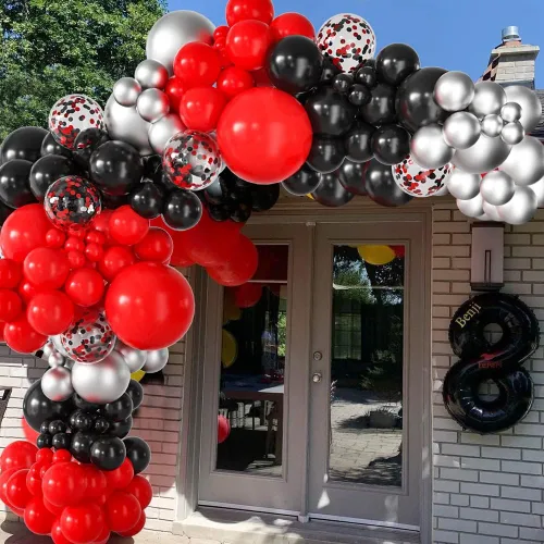 Miniatura 3 de Globos: 50 globos rojos y negros, 12 pulgadas con globos de confeti negro y rojo, para decoraciones de fiesta de cumpleaños rojo y negro