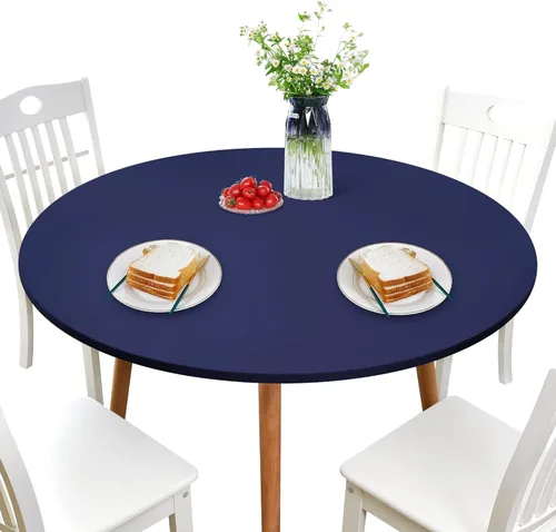 Miniatura 10 de NEWISHER - Funda para mesa redonda ajustable de spandex, mantel elástico con borde elástico negro para mesa de 60 pulgadas, apto para comedor